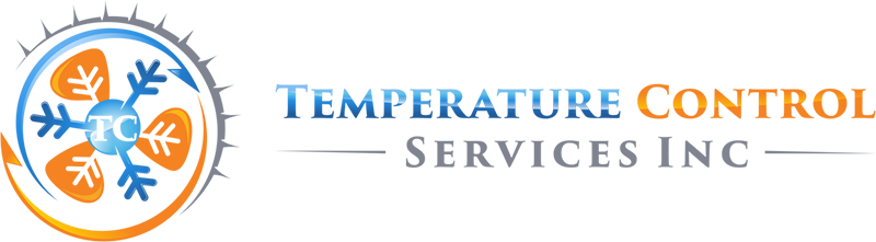 Temperature Control Services Logo - Blue and orange serif type with fan icon to left